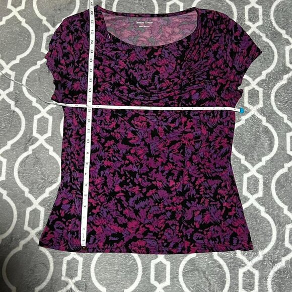Studio Works short sleeve blouse pink/purple top. Cowl neck. Size Medium. - Picture 3 of 7